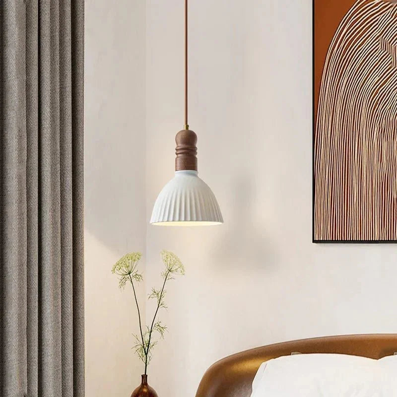 Cream Wood Pendant Lamp Scandinavian Natural Design | Solid Wood Look | E27 LED Compatible | Multiple Sizes Indoor Lighting