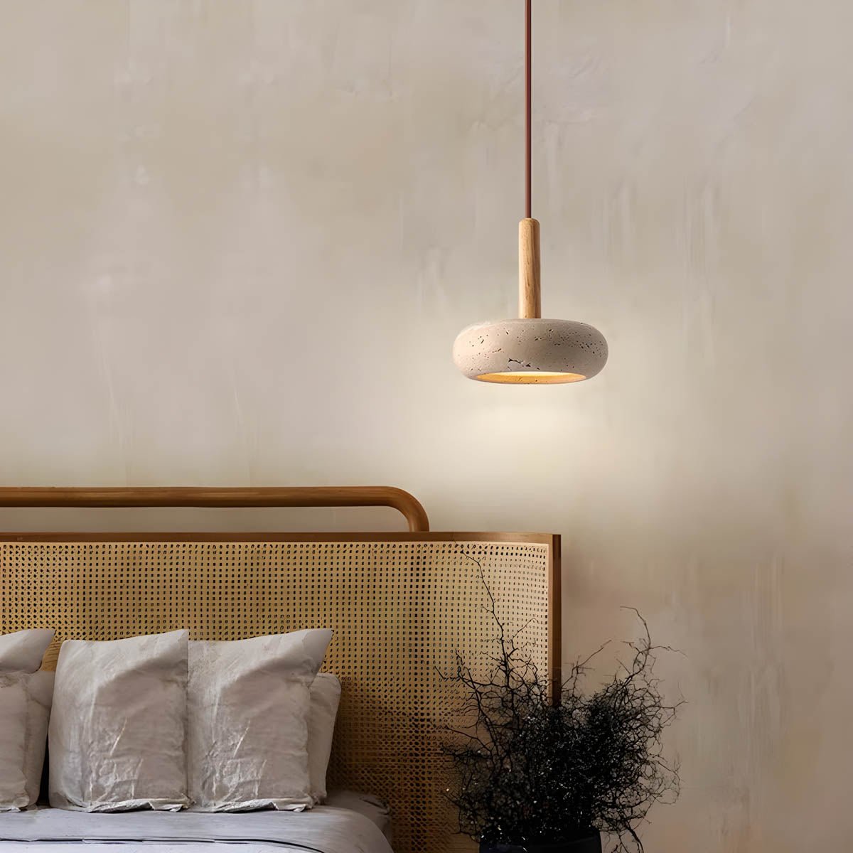 OSHO Stone Pendant Lamp Yellow Travertine Hanging Light | Natural Stone LED Pendant | Neutral & 3-Color Light | Indoor Ceiling Lighting