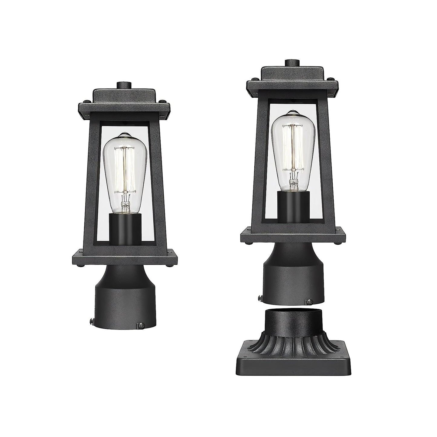 Outdoor Lantern Post Light Black Metal Glass Garden Lamp | E26/E27 Base | IP44 Weather Resistant | Classic Exterior Lighting