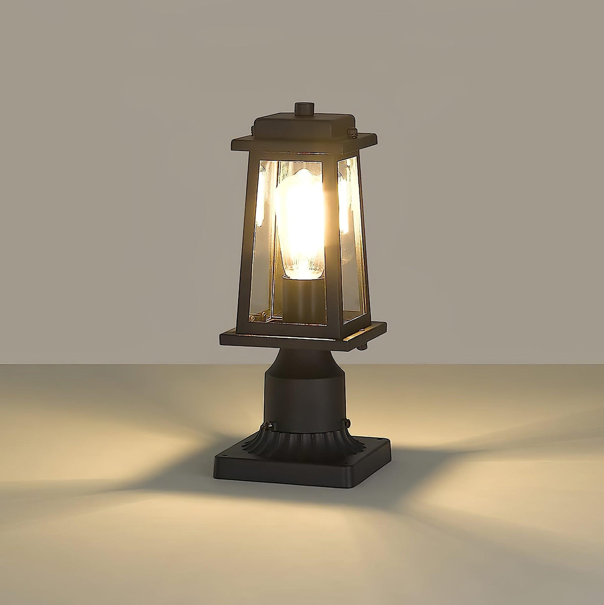 Outdoor Lantern Post Light Black Metal Glass Garden Lamp | E26/E27 Base | IP44 Weather Resistant | Classic Exterior Lighting