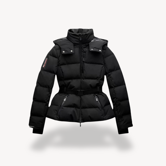 Women's Black Puffer Jacket | With Belt | Water-Repellent Winter Coat | Insulated Warmth