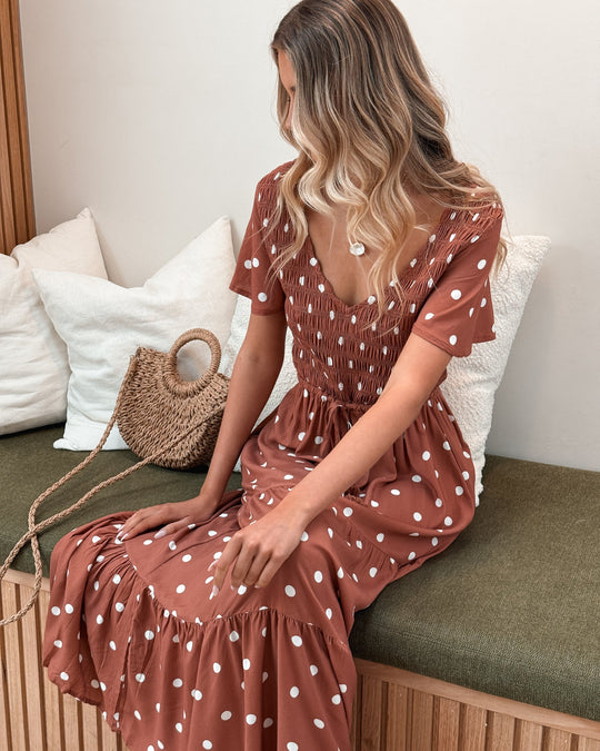 Women's | Midaxi Dress | V-neck | Flutter Sleeves | Smock Bustier | Waistband | Layered Skirt