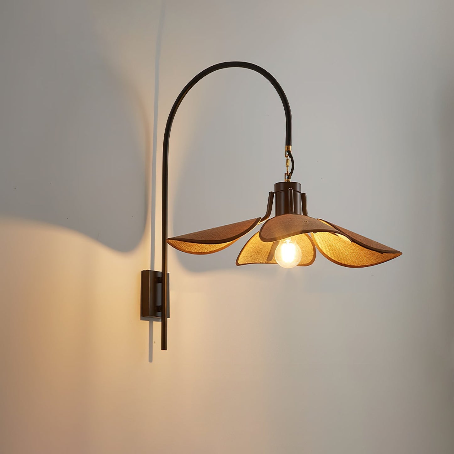 Petal Bloom Wall Lamp | Floral Linen & Wood Wall Light | E26/E27 Indoor Ambient Lighting | Decorative Bedroom & Living Room Fixture
