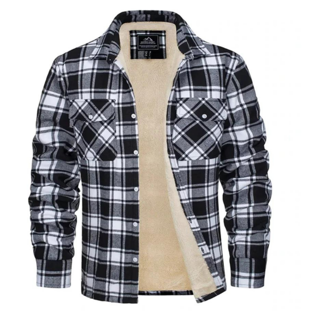 Men's Checked Bomber Jacket | Warm Lined Interior | Snap Closure