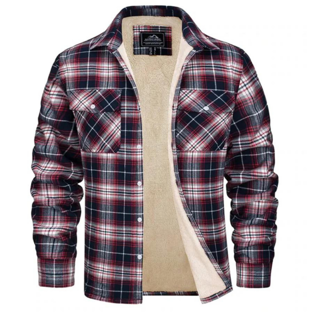 Men's Checked Bomber Jacket | Warm Lined Interior | Snap Closure