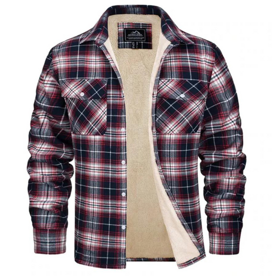 Men's Checked Bomber Jacket | Warm Lined Interior | Snap Closure