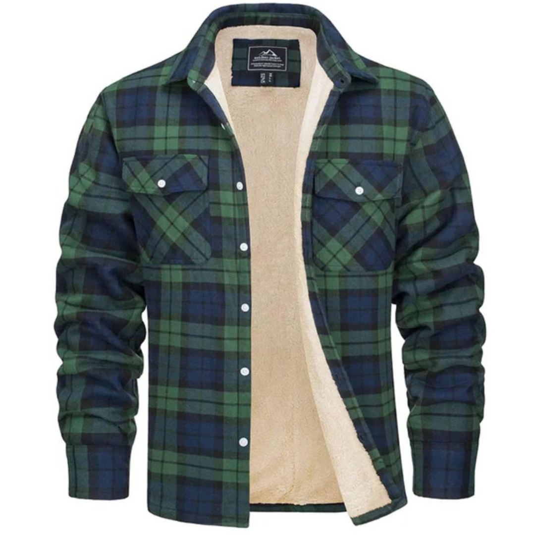 Men's Checked Bomber Jacket | Warm Lined Interior | Snap Closure