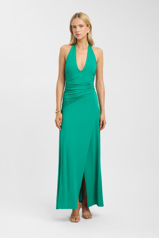 Women's | Maxi Dress | Deep Neckline | Open Back | Gathered Waist | Rayon Jersey | Elegant