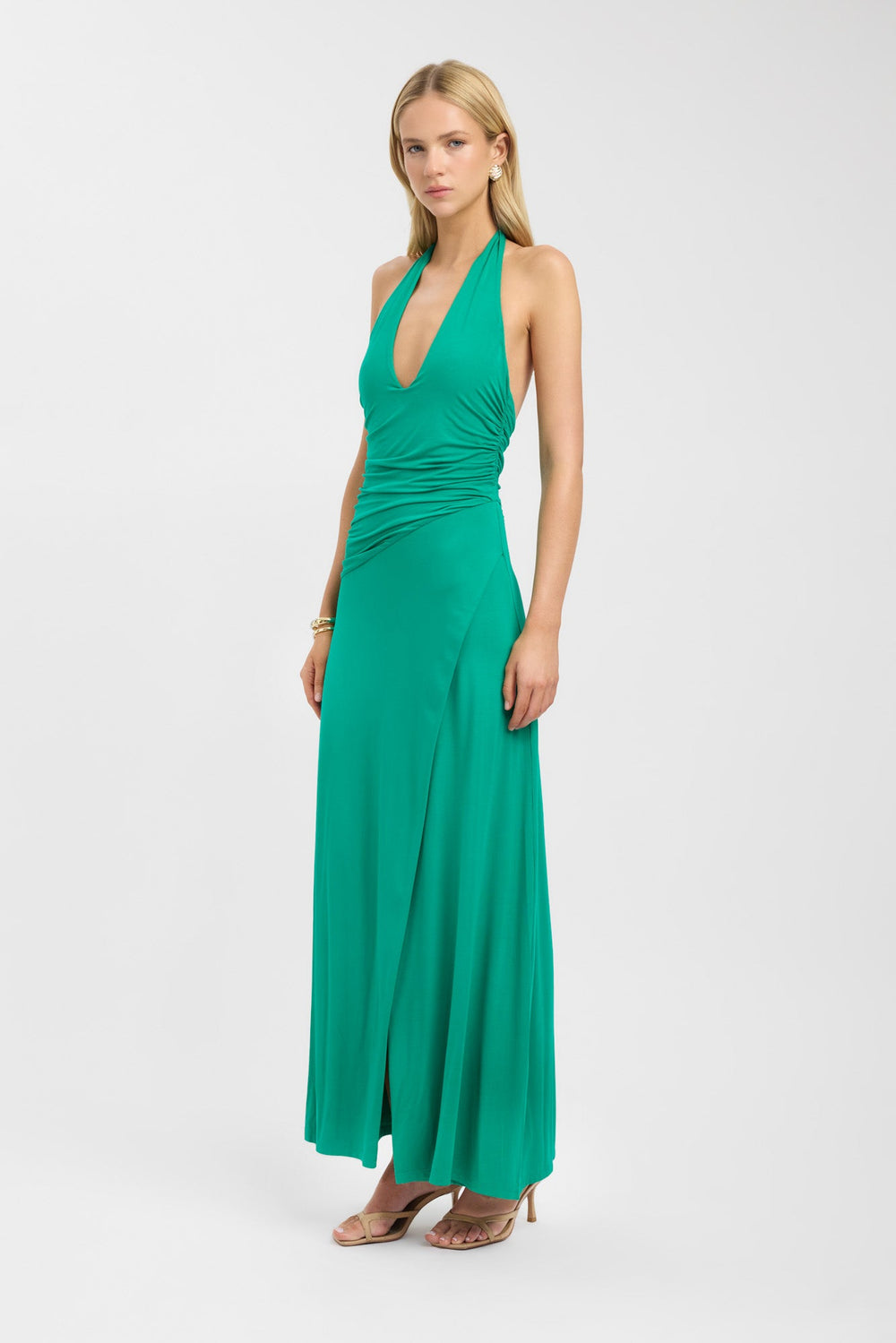 Women's | Maxi Dress | Deep Neckline | Open Back | Gathered Waist | Rayon Jersey | Elegant