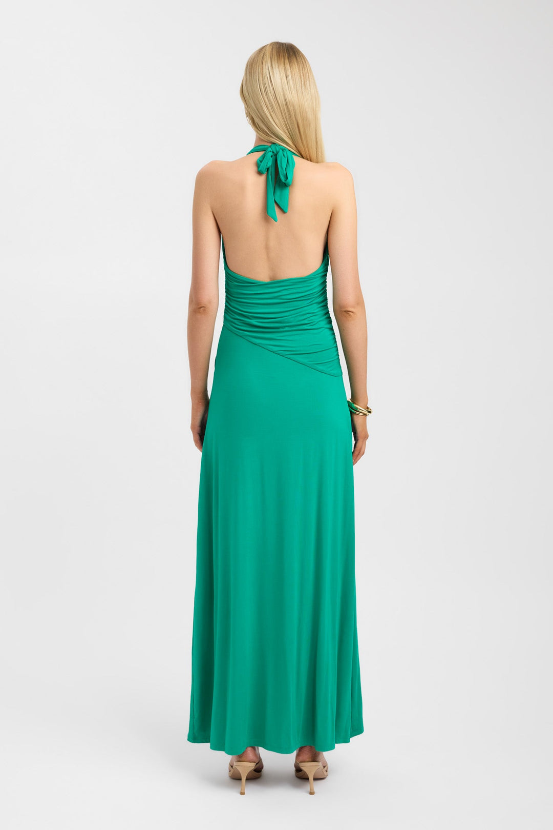 Women's | Maxi Dress | Deep Neckline | Open Back | Gathered Waist | Rayon Jersey | Elegant