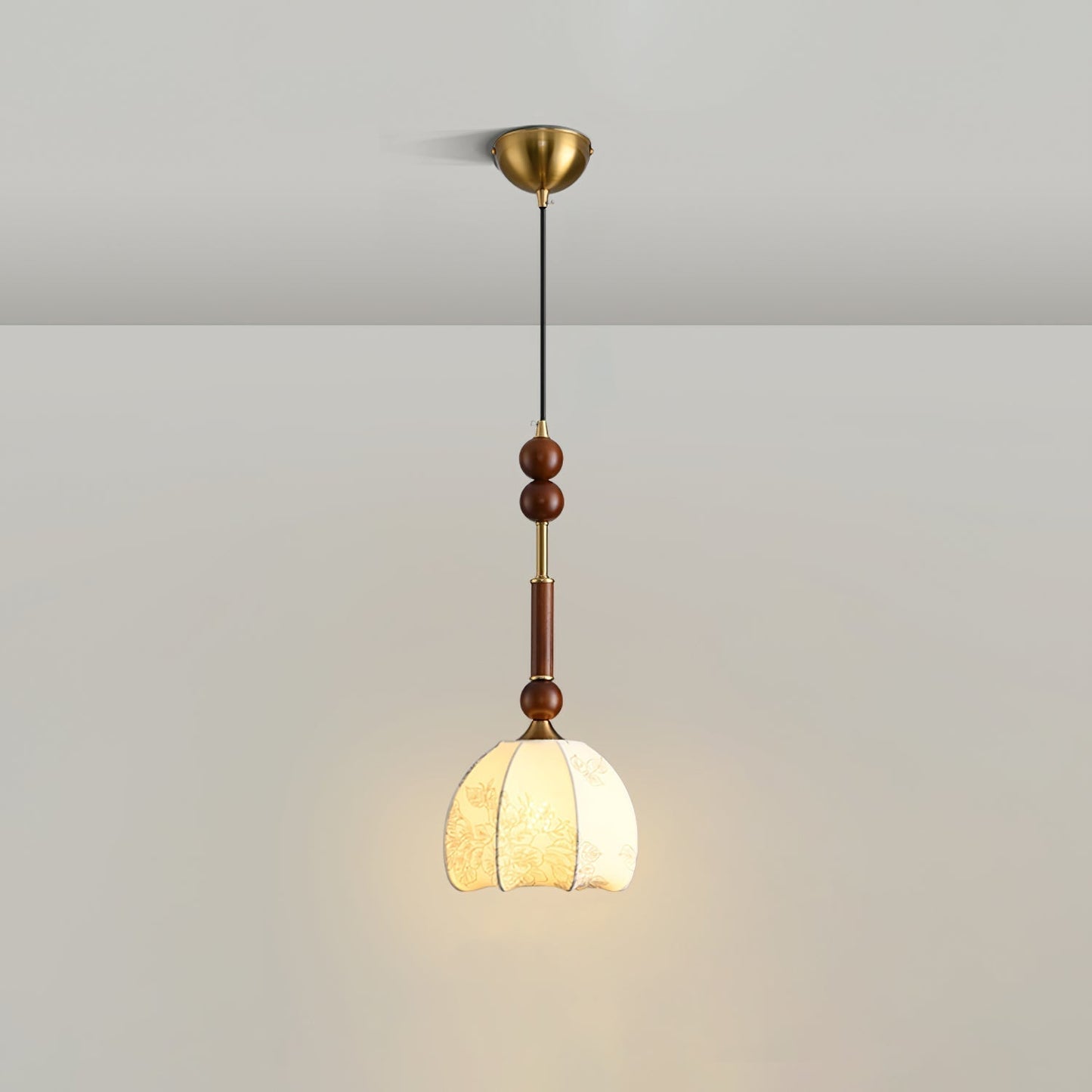 Roma Pendant Lamp Vintage European Ceiling Light | Wood Brass Glass Fabric Design | E26 E27 Compatible | Dining Living Room Lighting