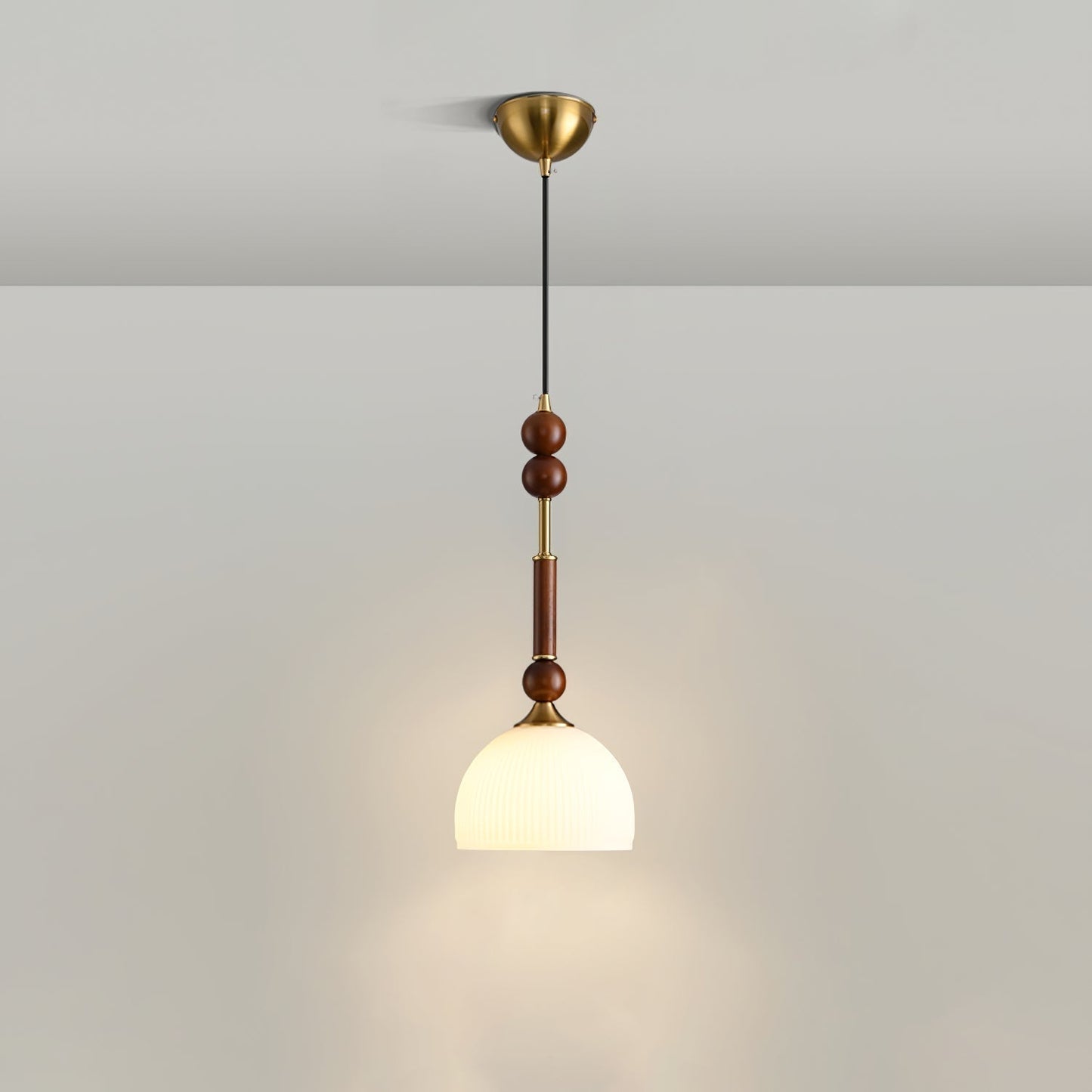 Roma Pendant Lamp Vintage European Ceiling Light | Wood Brass Glass Fabric Design | E26 E27 Compatible | Dining Living Room Lighting