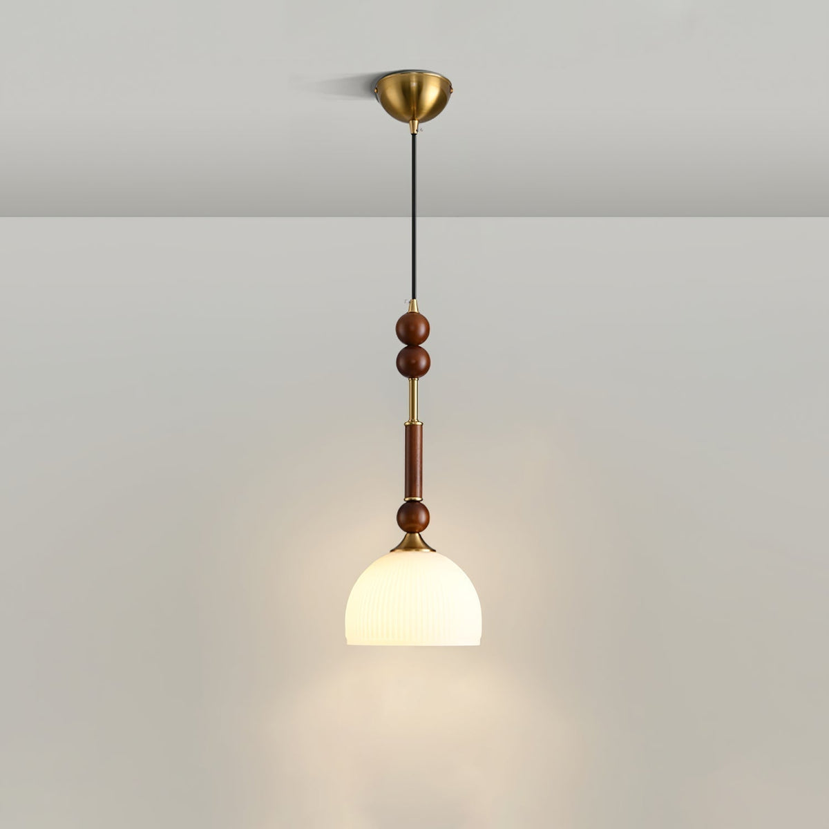 Roma Pendant Lamp Vintage European Ceiling Light | Wood Brass Glass Fabric Design | E26 E27 Compatible | Dining Living Room Lighting
