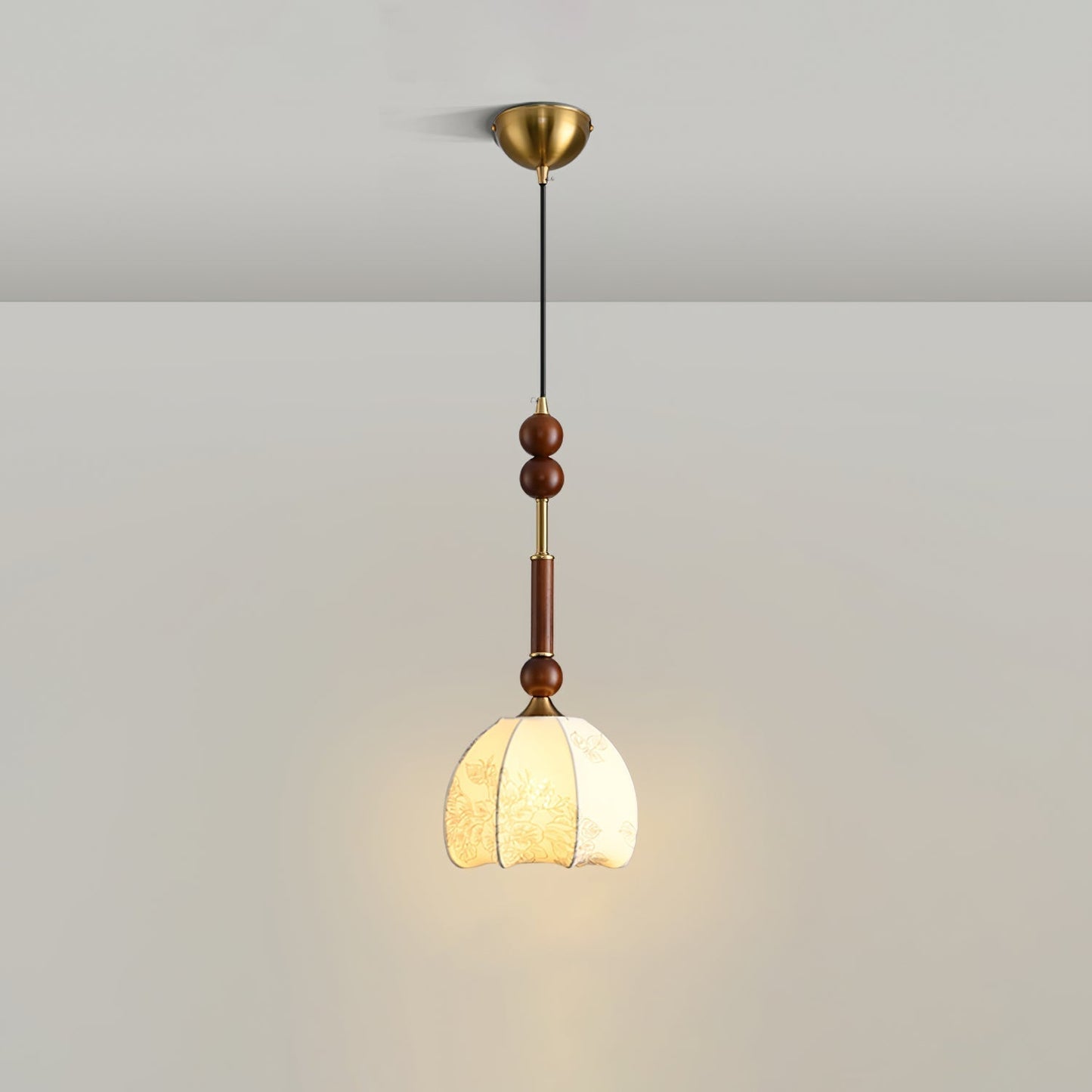 Roma Pendant Lamp Vintage European Ceiling Light | Wood Brass Glass Fabric Design | E26 E27 Compatible | Dining Living Room Lighting