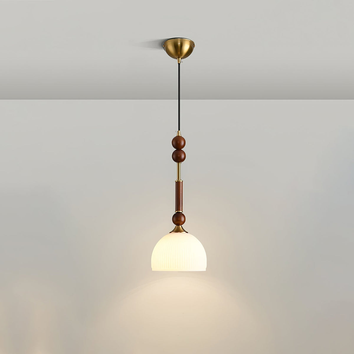 Roma Pendant Lamp Vintage European Ceiling Light | Wood Brass Glass Fabric Design | E26 E27 Compatible | Dining Living Room Lighting