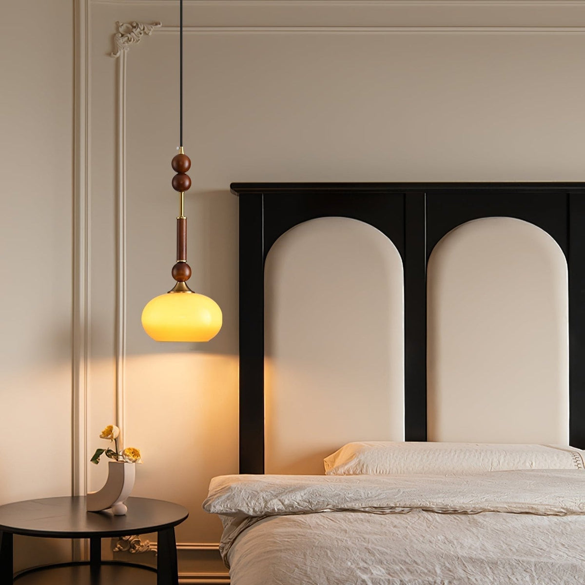 Roma Pendant Lamp Vintage European Ceiling Light | Wood Brass Glass Fabric Design | E26 E27 Compatible | Dining Living Room Lighting