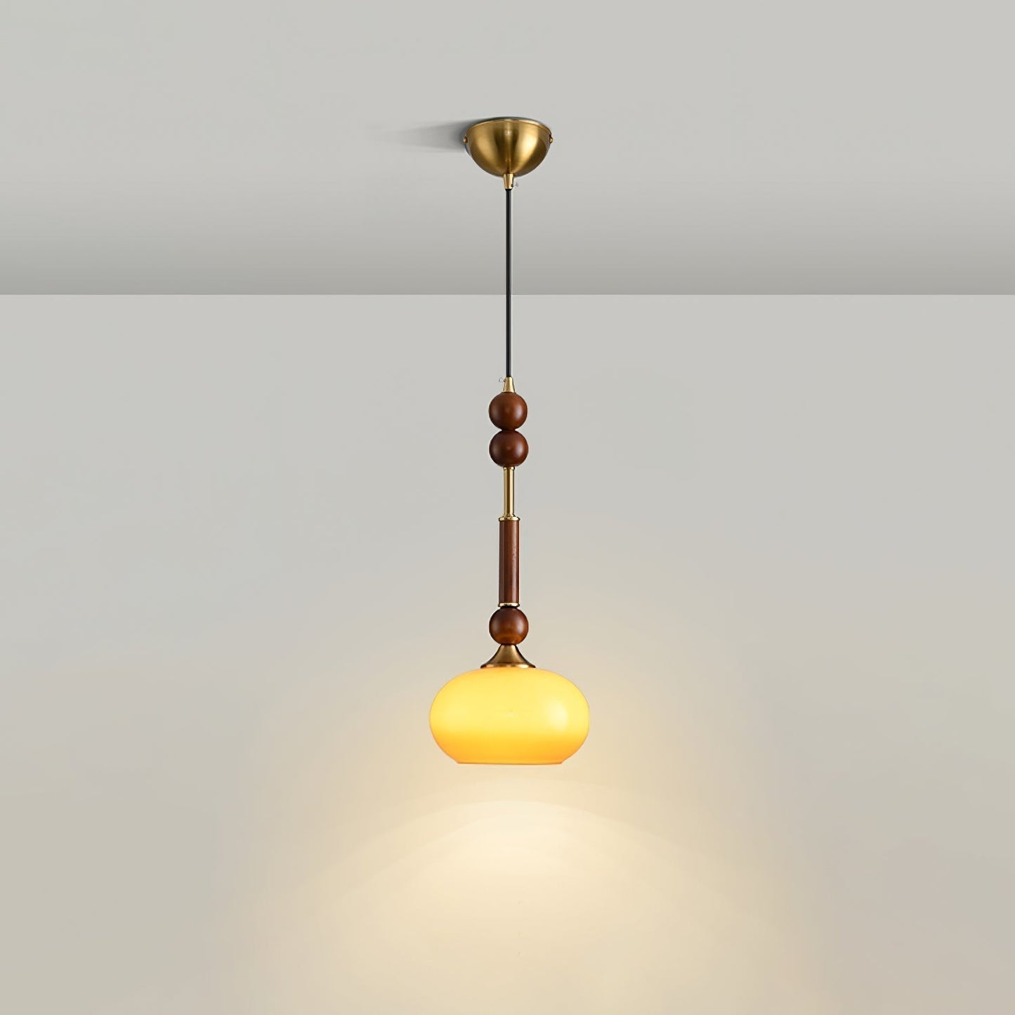 Roma Pendant Lamp Vintage European Ceiling Light | Wood Brass Glass Fabric Design | E26 E27 Compatible | Dining Living Room Lighting