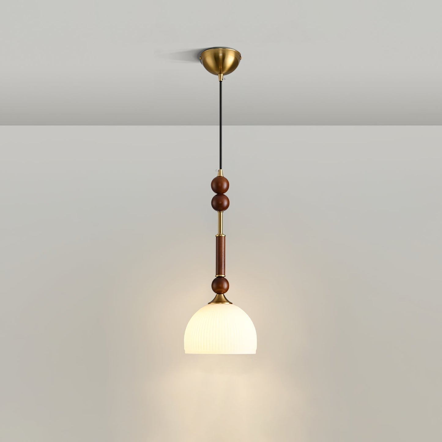 Roma Pendant Lamp Vintage European Ceiling Light | Wood Brass Glass Fabric Design | E26 E27 Compatible | Dining Living Room Lighting