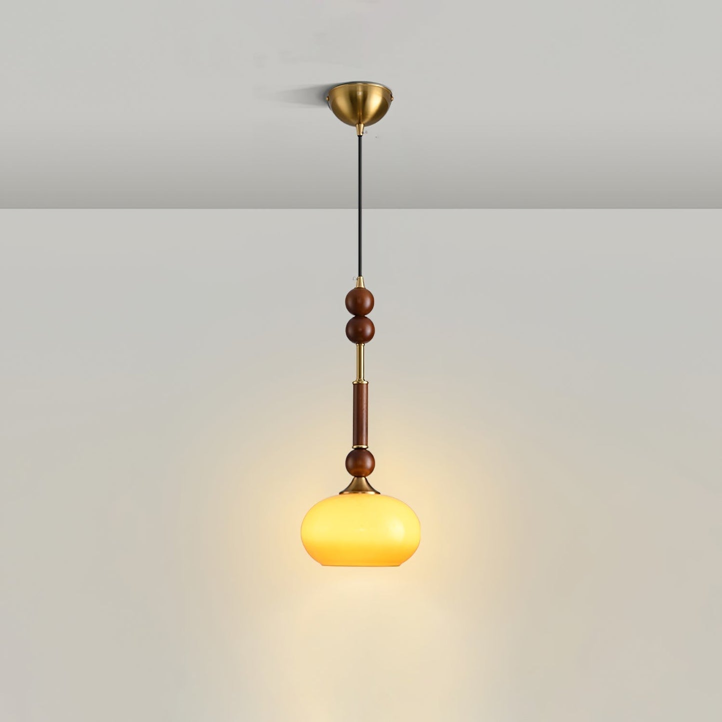 Roma Pendant Lamp Vintage European Ceiling Light | Wood Brass Glass Fabric Design | E26 E27 Compatible | Dining Living Room Lighting