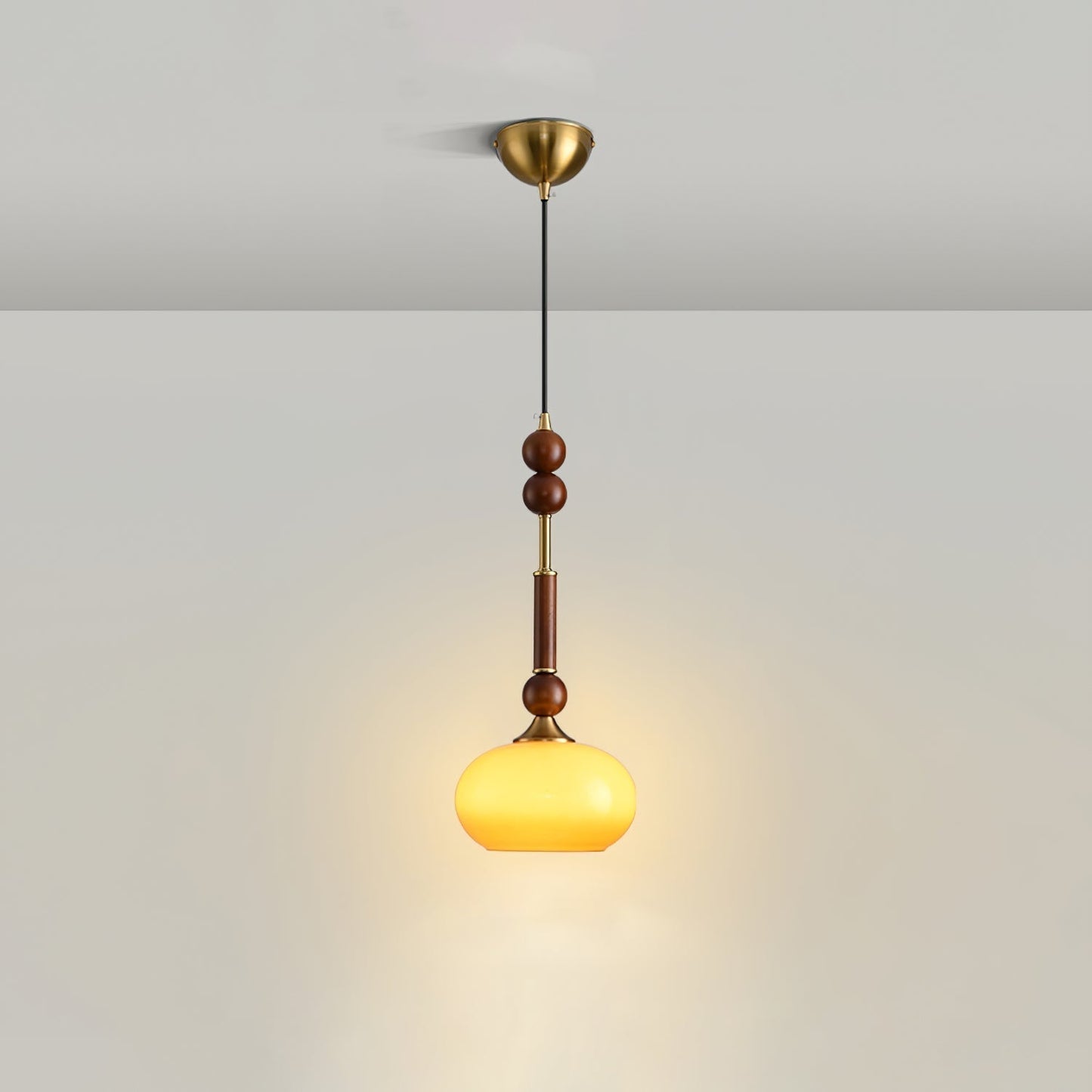 Roma Pendant Lamp Vintage European Ceiling Light | Wood Brass Glass Fabric Design | E26 E27 Compatible | Dining Living Room Lighting