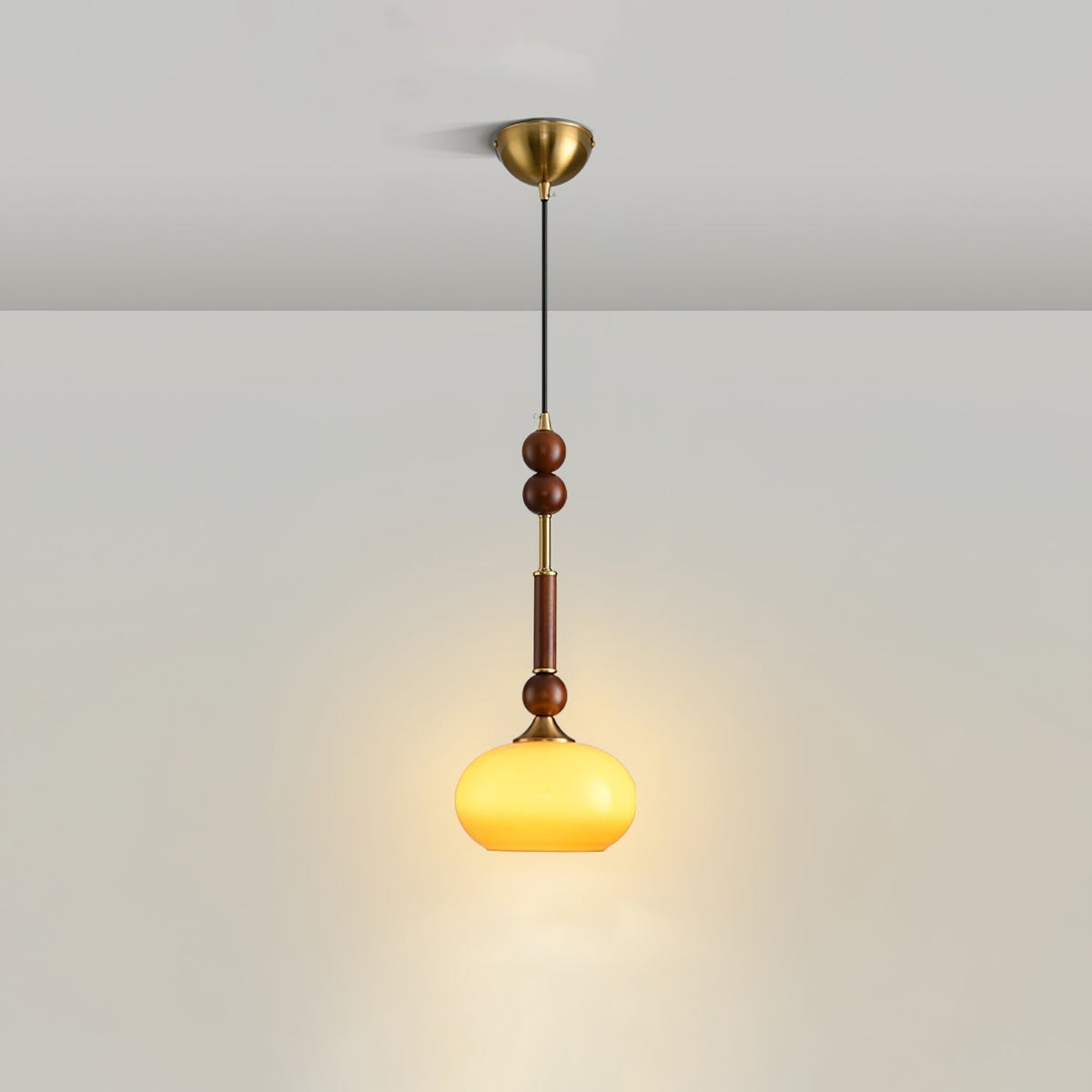 Roma Pendant Lamp Vintage European Ceiling Light | Wood Brass Glass Fabric Design | E26 E27 Compatible | Dining Living Room Lighting