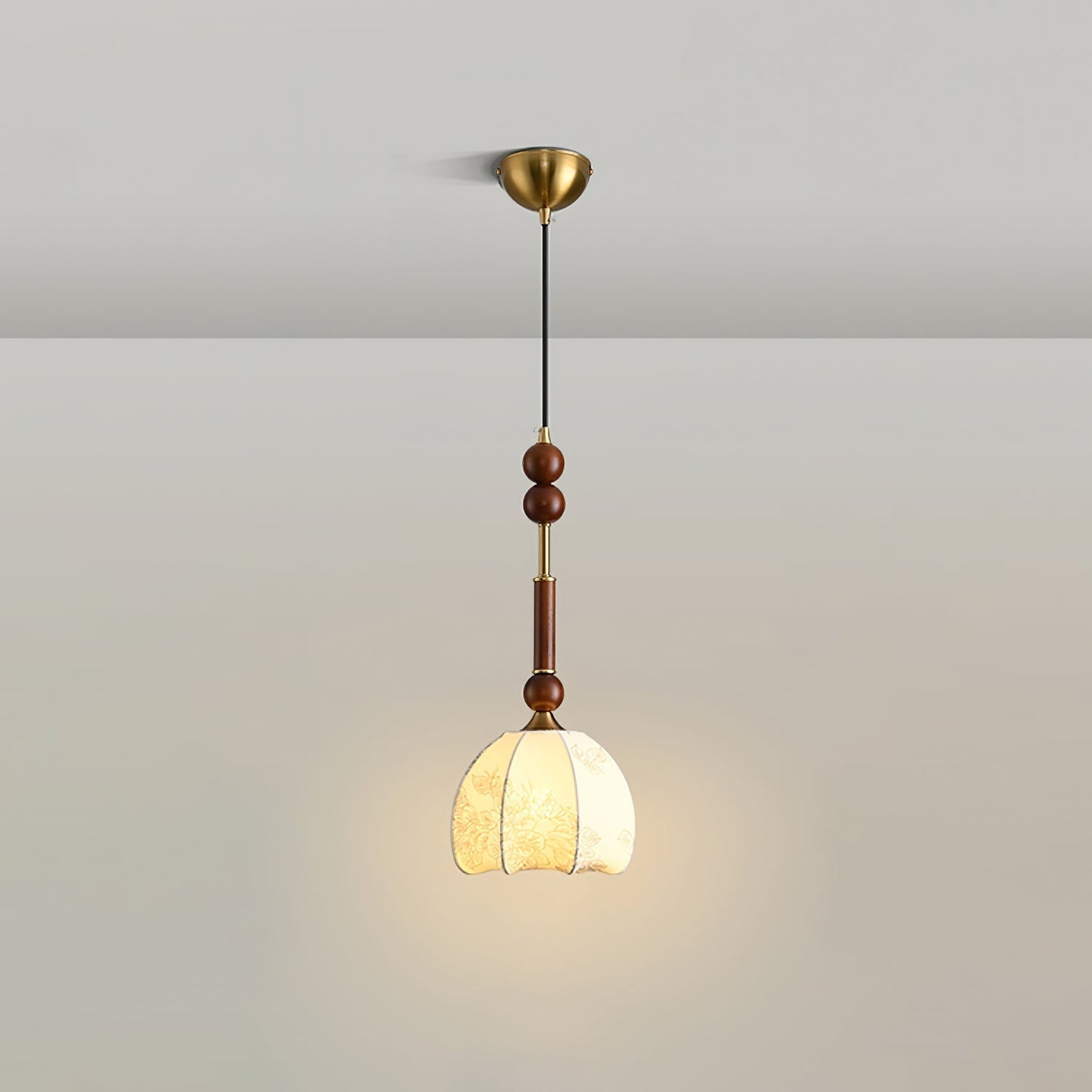 Roma Pendant Lamp Vintage European Ceiling Light | Wood Brass Glass Fabric Design | E26 E27 Compatible | Dining Living Room Lighting
