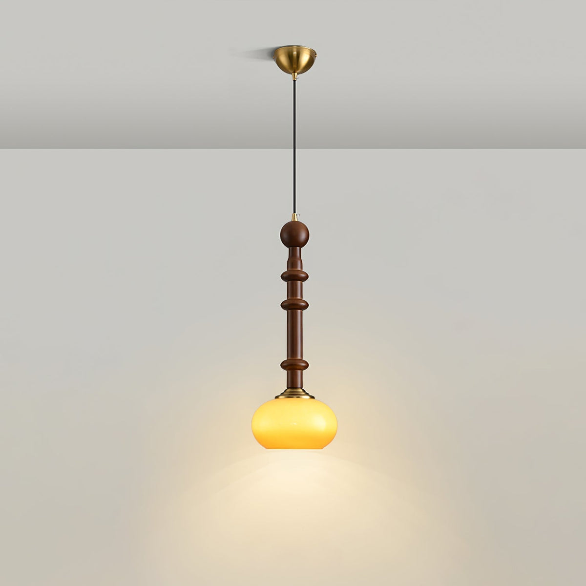 Roma Pendant Lamp Vintage European Ceiling Light | Wood Brass Glass Fabric Design | E26 E27 Compatible | Dining Living Room Lighting