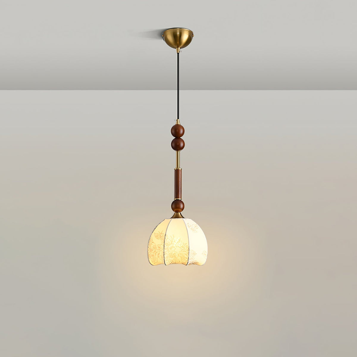 Roma Pendant Lamp Vintage European Ceiling Light | Wood Brass Glass Fabric Design | E26 E27 Compatible | Dining Living Room Lighting