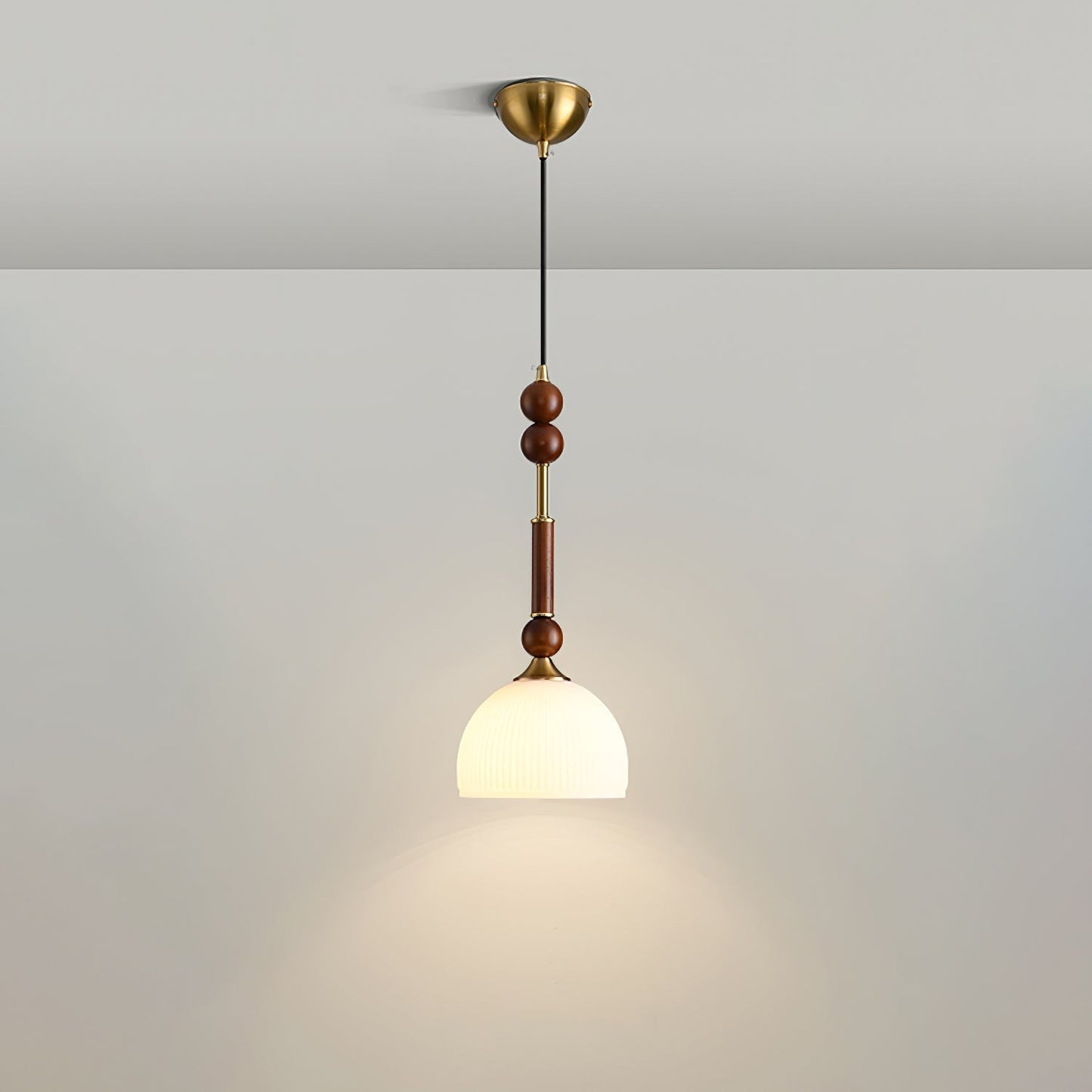 Roma Pendant Lamp Vintage European Ceiling Light | Wood Brass Glass Fabric Design | E26 E27 Compatible | Dining Living Room Lighting