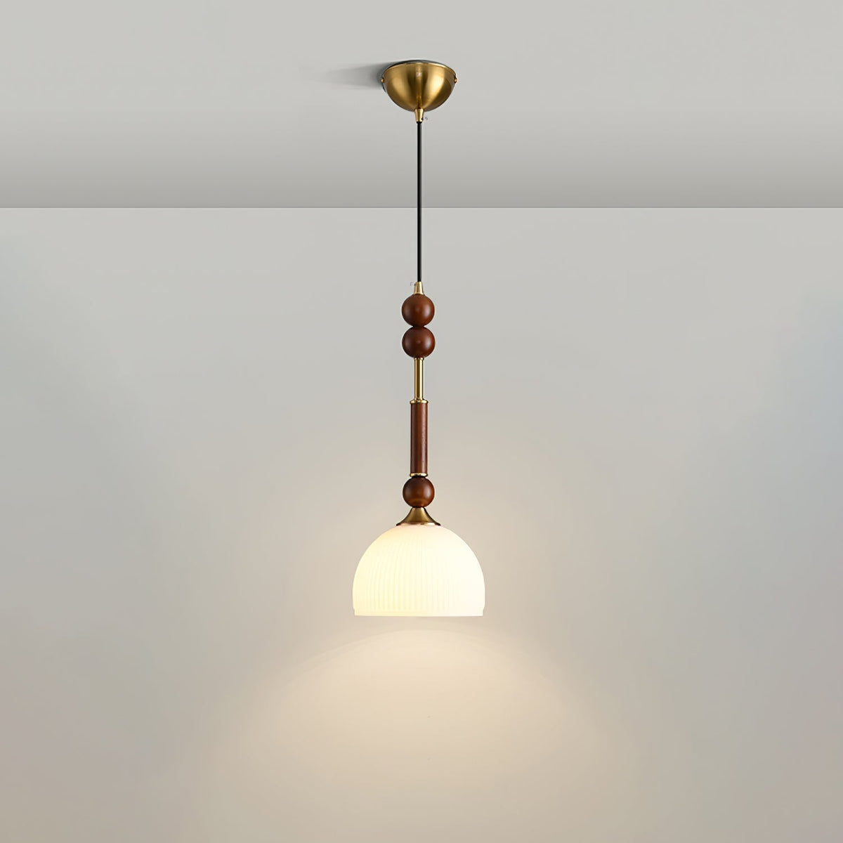 Roma Pendant Lamp Vintage European Ceiling Light | Wood Brass Glass Fabric Design | E26 E27 Compatible | Dining Living Room Lighting