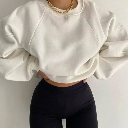 Women's Loose Fit Round Neck Sweater with Long Balloon Sleeves
