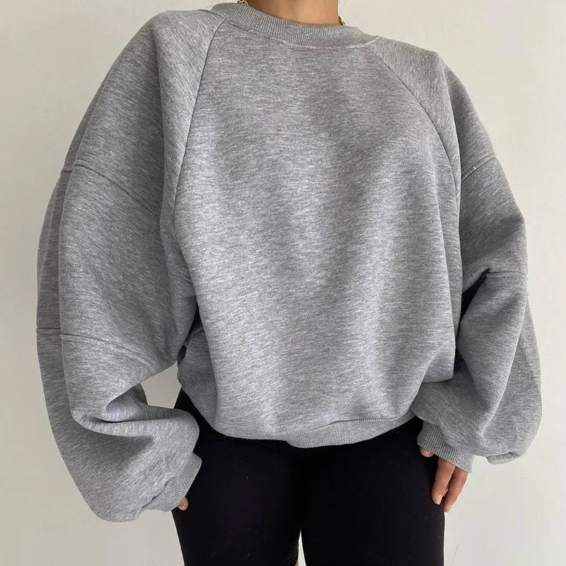 Women's Loose Fit Round Neck Sweater with Long Balloon Sleeves