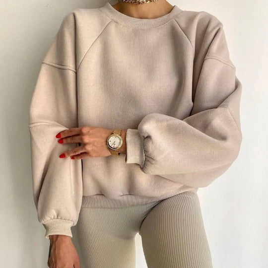 Women's Loose Fit Round Neck Sweater with Long Balloon Sleeves