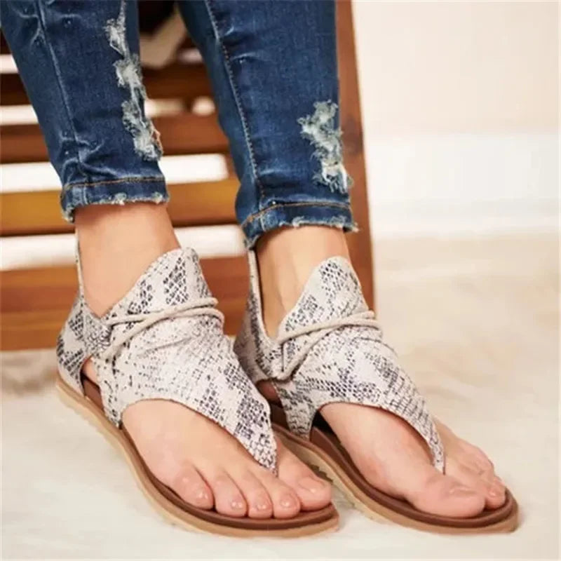Women's Sandals with Snake Print and Original Lace Closure
