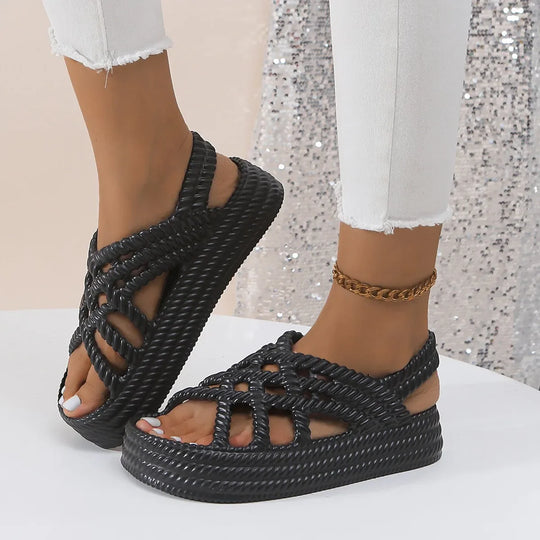 Women's sandals on a platform with braided straps