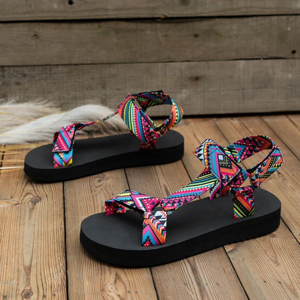 Colorful women's sandals in ethnic style