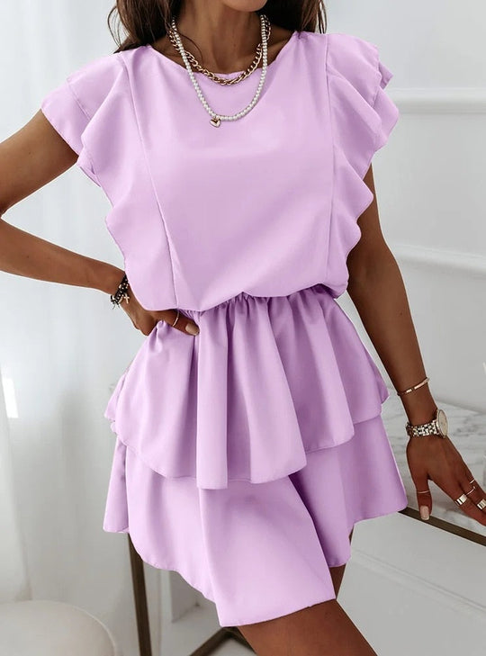 Dress with Ruffles and Puff Sleeves