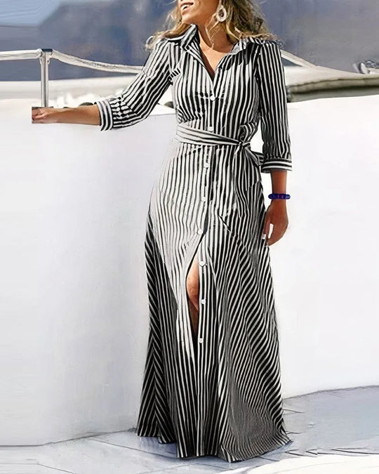 Women's long shirt dress with belt and zebra pattern