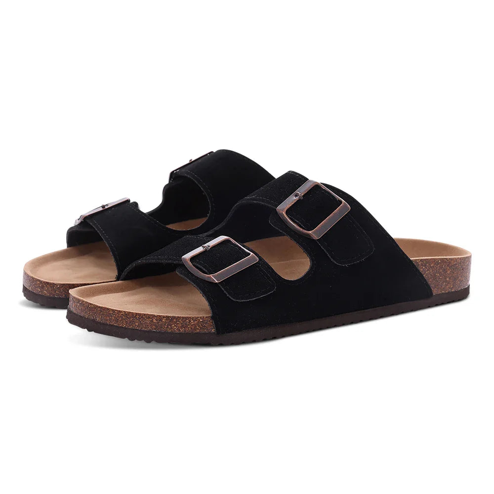 Orthopedic sandals with cork sole and two straps