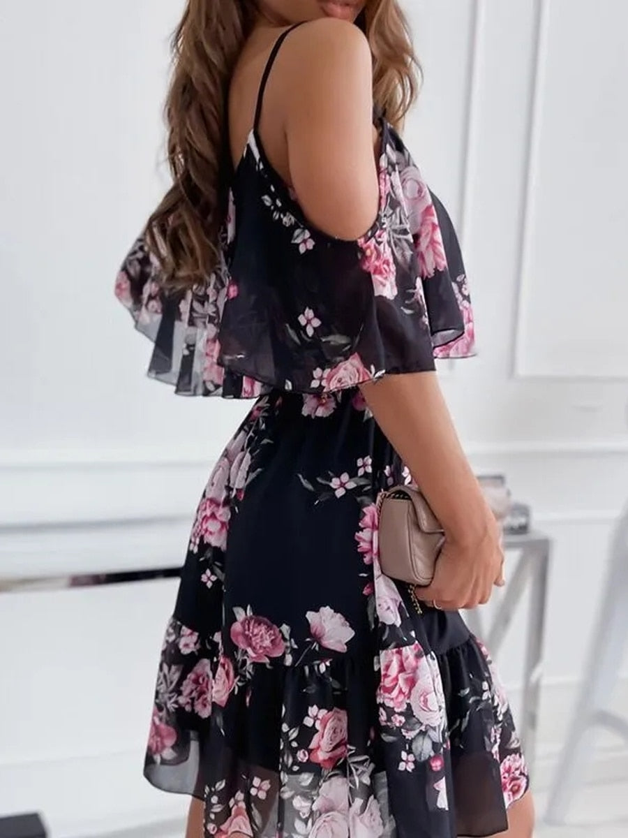 Off-the-Shoulder Floral Dress with Ruffles 