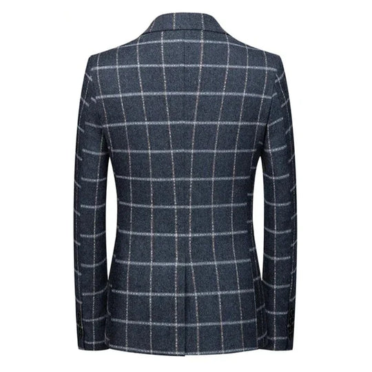 Milano | Elegant Checked Blazer in Dark Blue