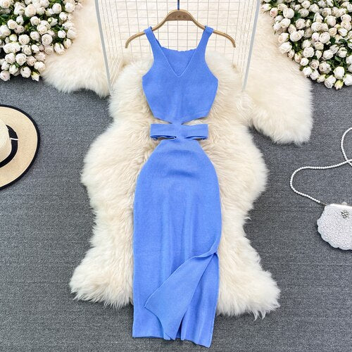 Modern Evening Dress with Cutouts and Decorative Bow