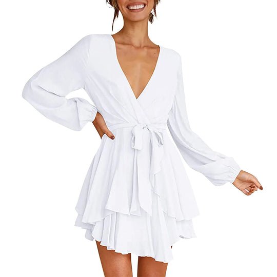 Women's elegant mini dress with ruffles and wrap neckline