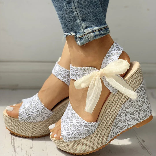 Women's Wedge Heel Sandals with Lace and Laces