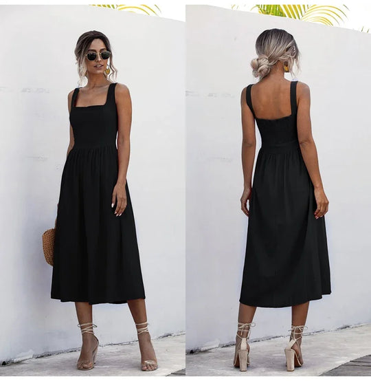 Summer Midi Dress with Square Neck