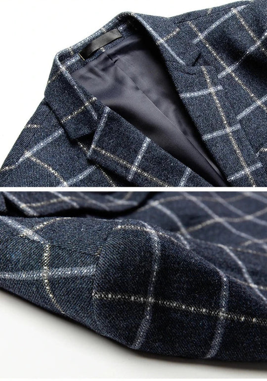 Milano | Elegant Checked Blazer in Dark Blue