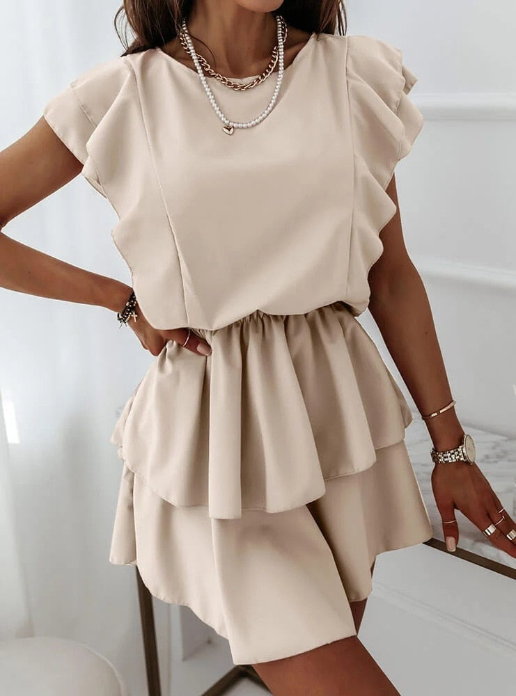 Dress with Ruffles and Puff Sleeves