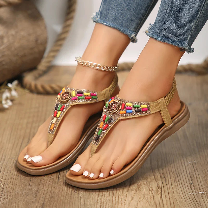 Women's Boho Sandals with Colorful Beads