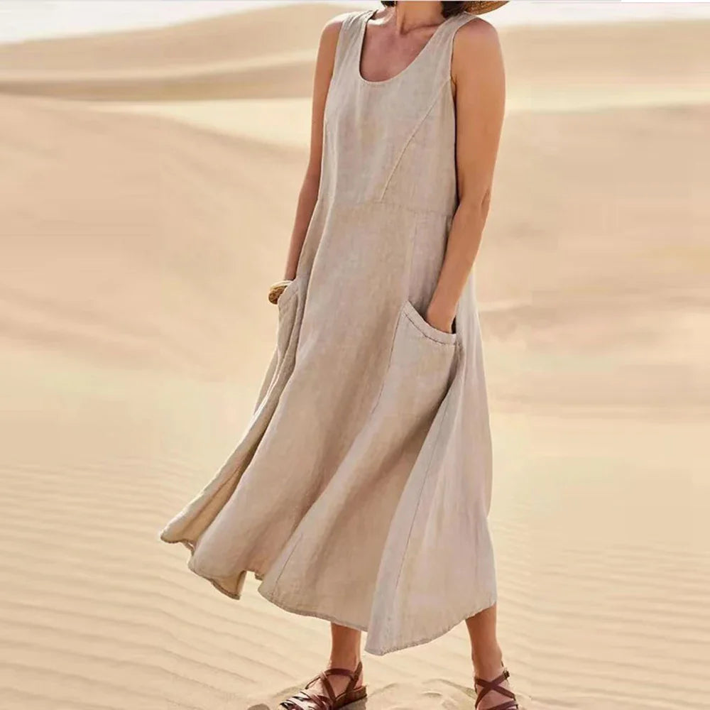 Linen maxi dress with pockets