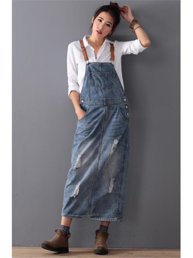 Jeans Dungaree Dress with Scuffs